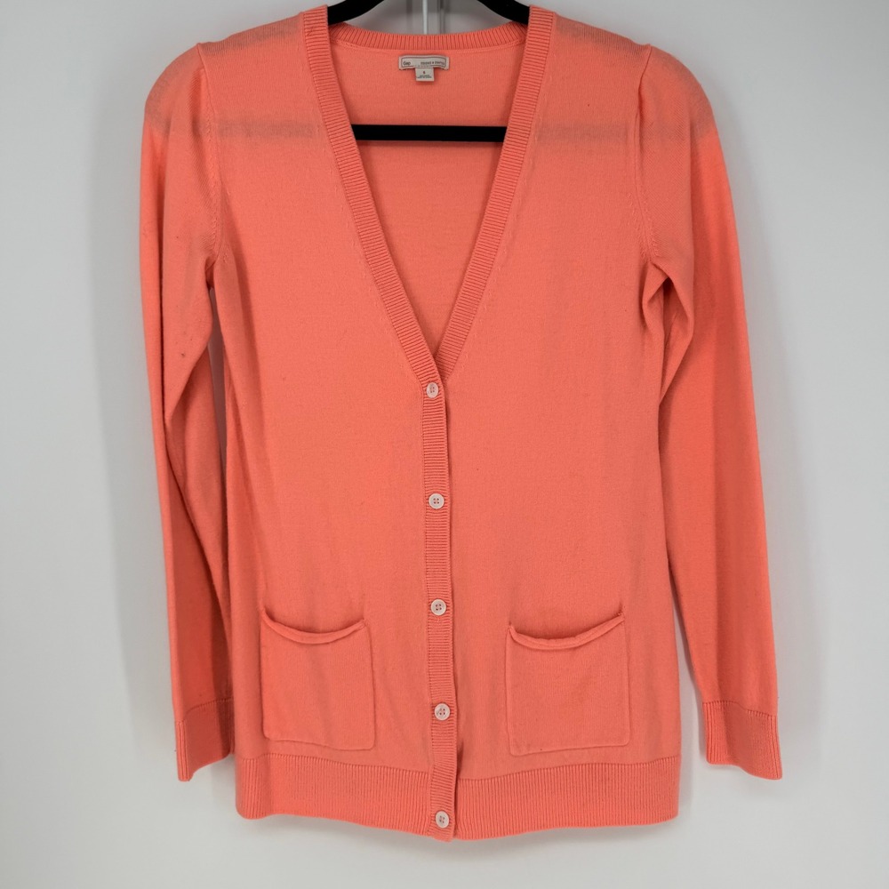 Gap Cardigan Womens Small Peach Bella Neon V-Neck Wool Blend Pockets Preppy Soft